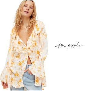 Free People Floral Yellow and White Tunic